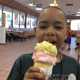double dip ice cream cone-- he was the first to finish!